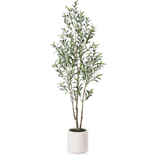 Faux Olive Tree in White Planter