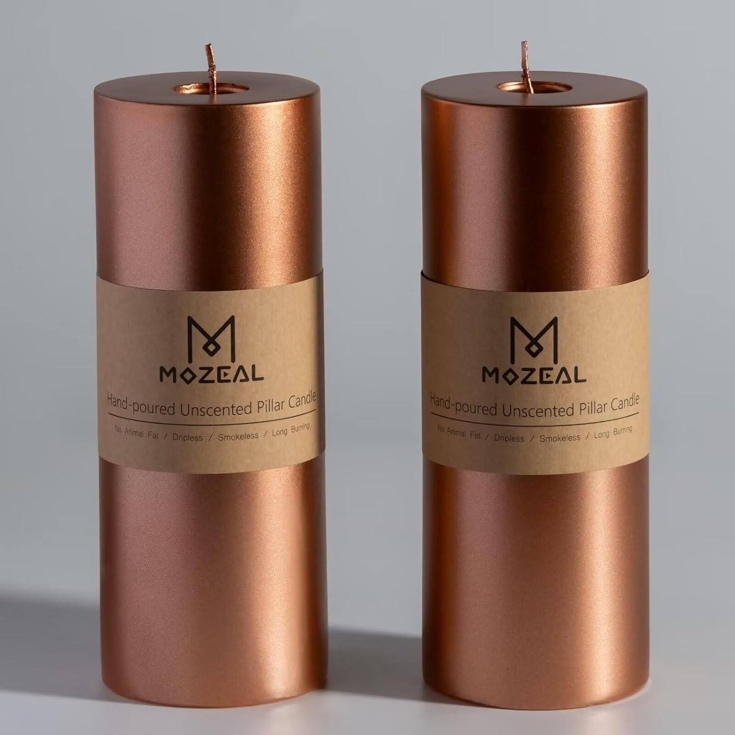 3" x 8" Hand-Poured Unscented Large Candle, Smokeless Rustic Pillar Candle Set of 2