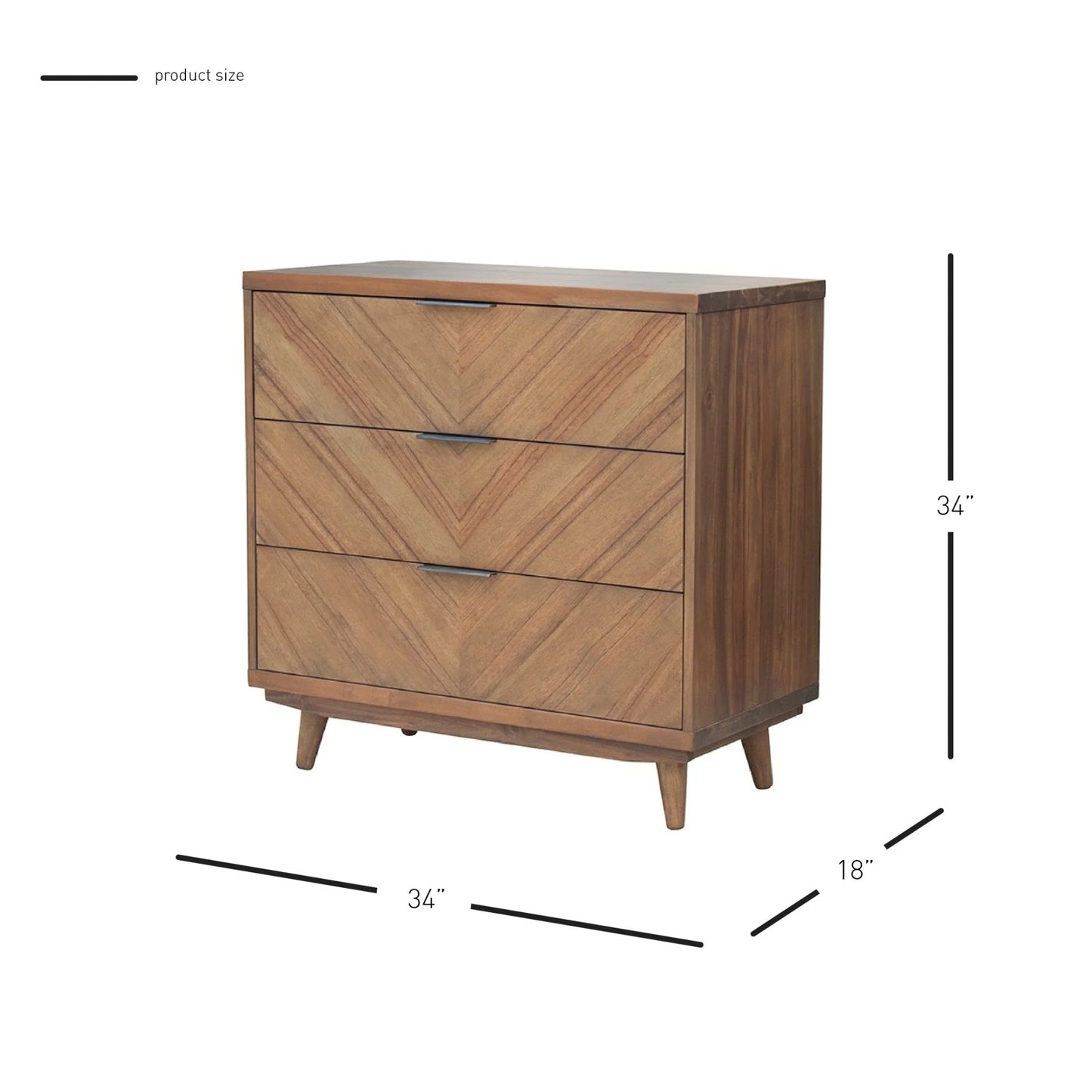 Piero KD Chevron Chest 3 Drawers, Monterey Brown