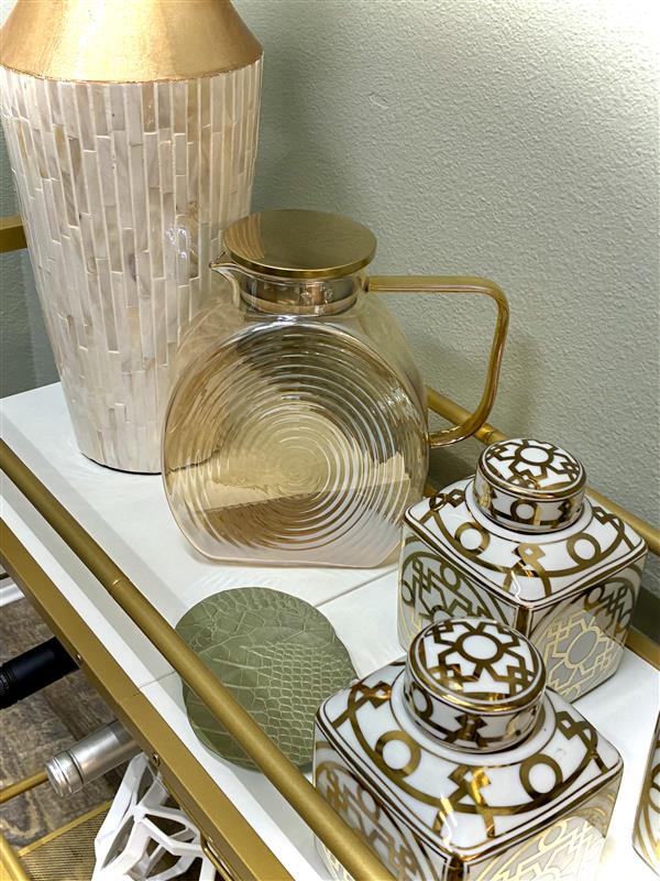 Large Glass Water Pitcher with Gold Lid - Thumbnail 2