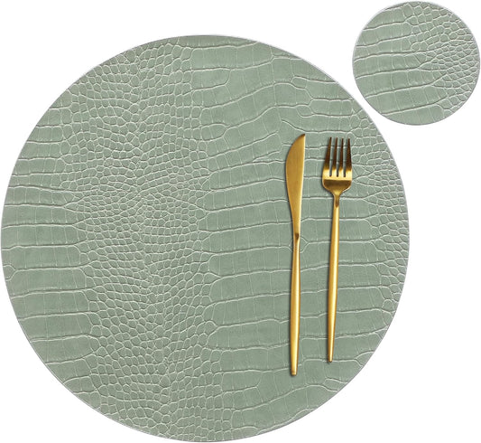 round Leather Placemats for round Tables Set of 4, Green 