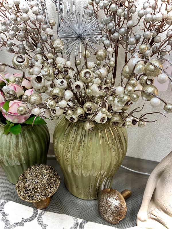 Faux Silver & White Glittery Berries