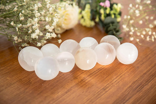 Selenite Sphere Balls -  Set of 10 