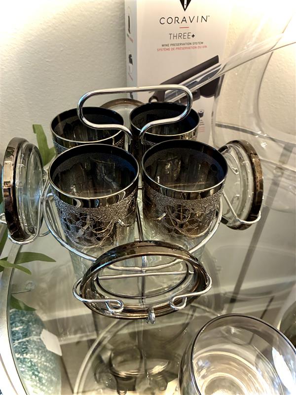 MCM Dorthy Thorpe Highball Glasses, Caddy, and Coasters Set