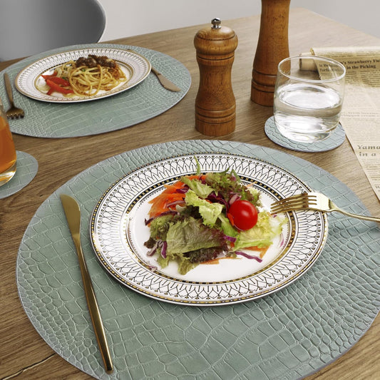 round Leather Placemats for round Tables Set of 4, Green 