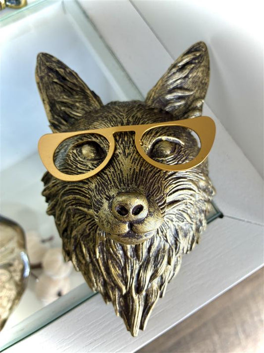Golden Wolf with Glasses Wall Hanger