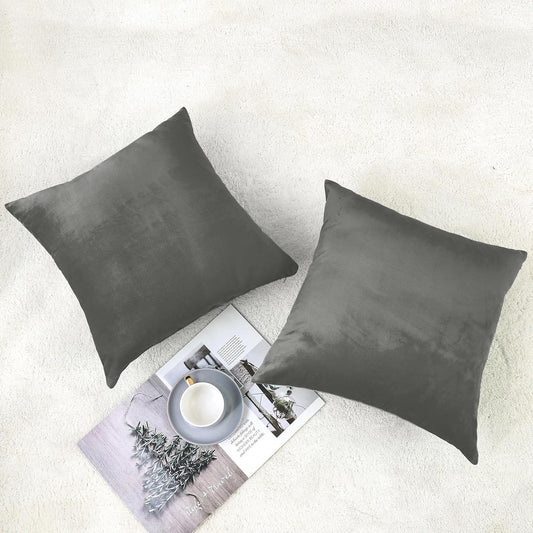 Decorative Throw Pillow Covers Velvet 18X18 Inch Dark Grey Pack of 2 