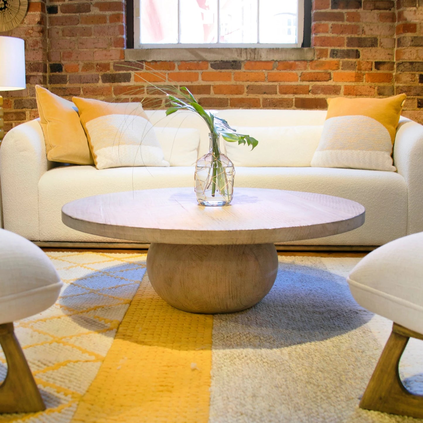Sophia 42" Round Reclaimed Pine Modern Coffee Table with Ball Pedestal Base