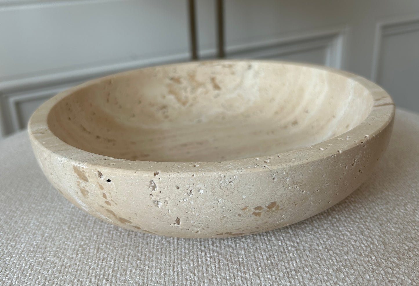 Travertine Decorative Candle Bowl with Black Pearl Wax