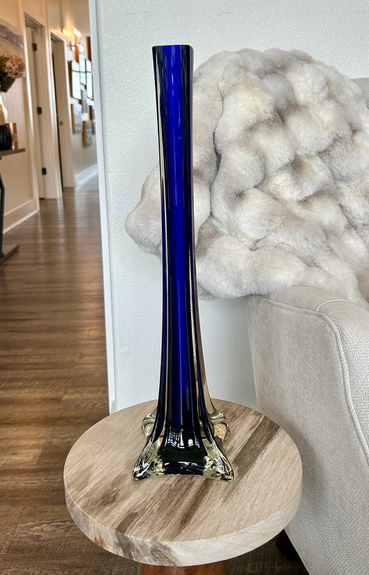 Tall Crystal Blue Vase