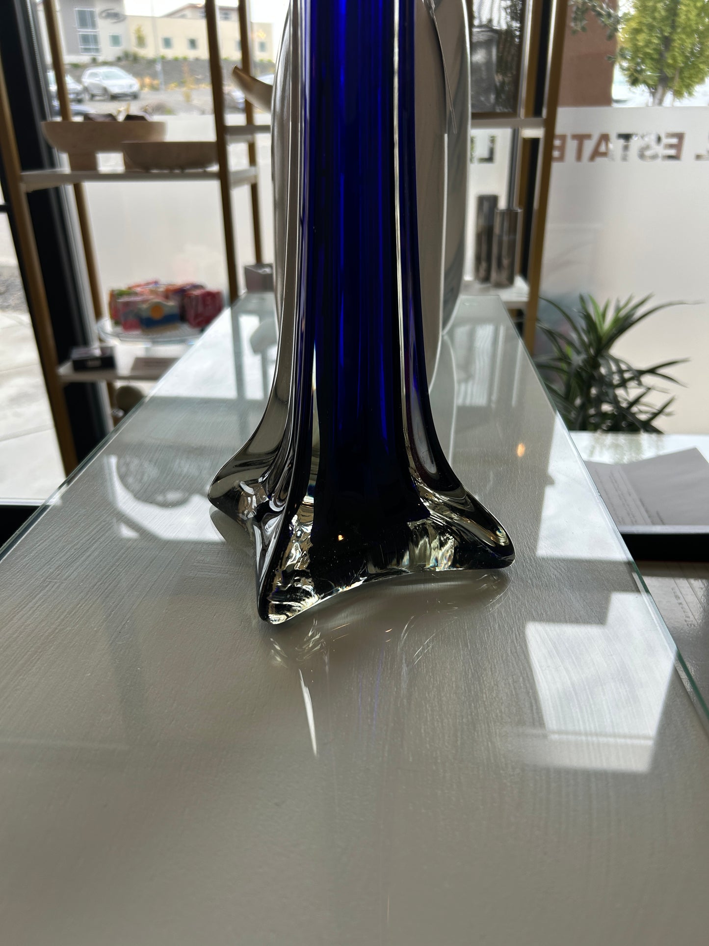 Tall Crystal Blue Vase