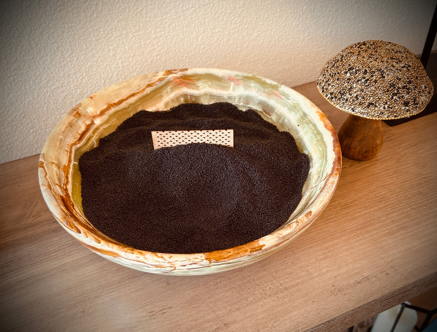 Candle in Marble Decorative Bowl with Black Pearl Sand Wax