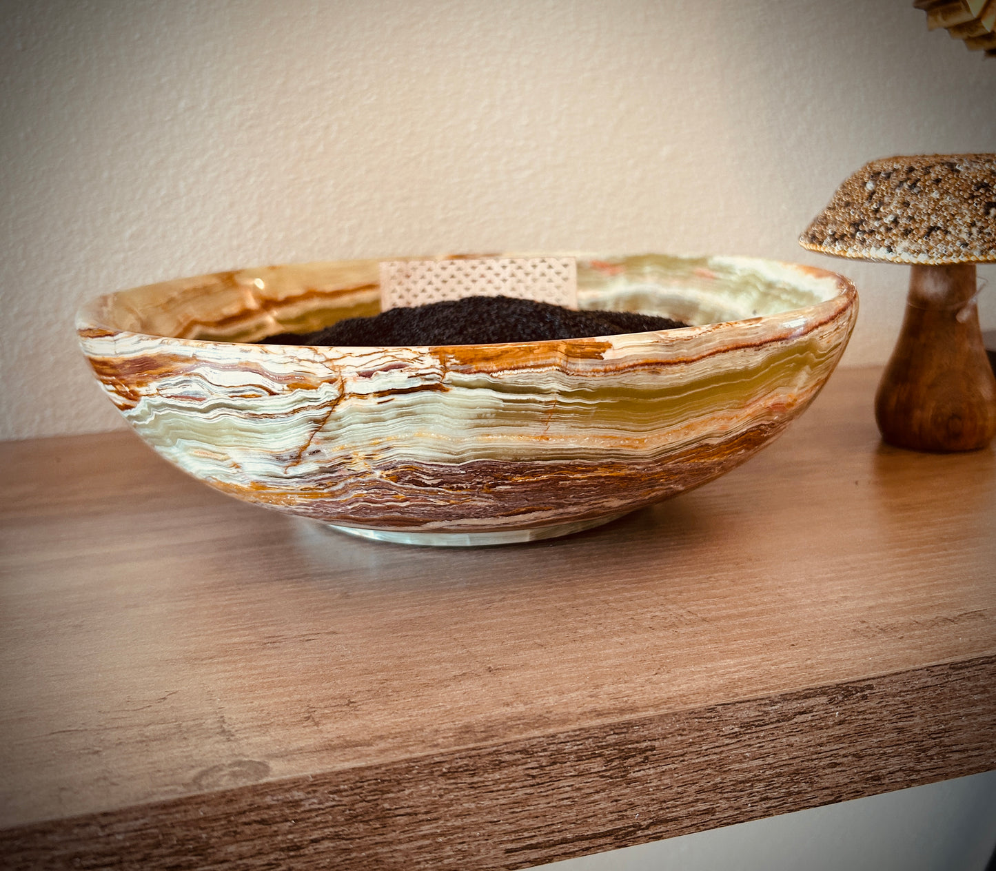 Candle in Marble Decorative Bowl with Black Pearl Sand Wax