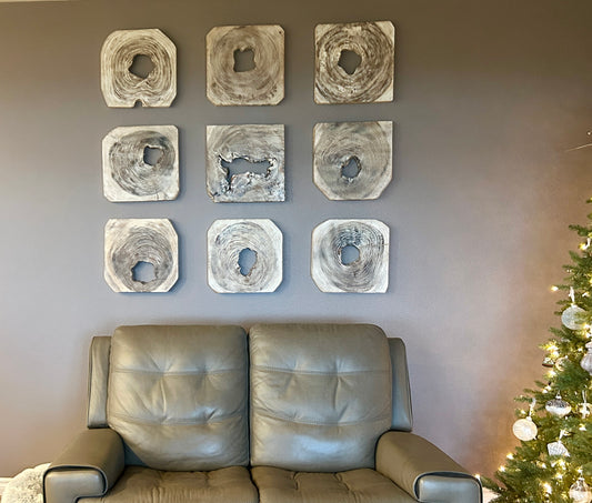 Solid Wood Wall Sculptures - Set of 9