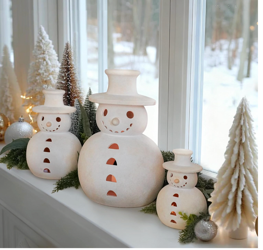 Terracotta Snowman Lantern - Large