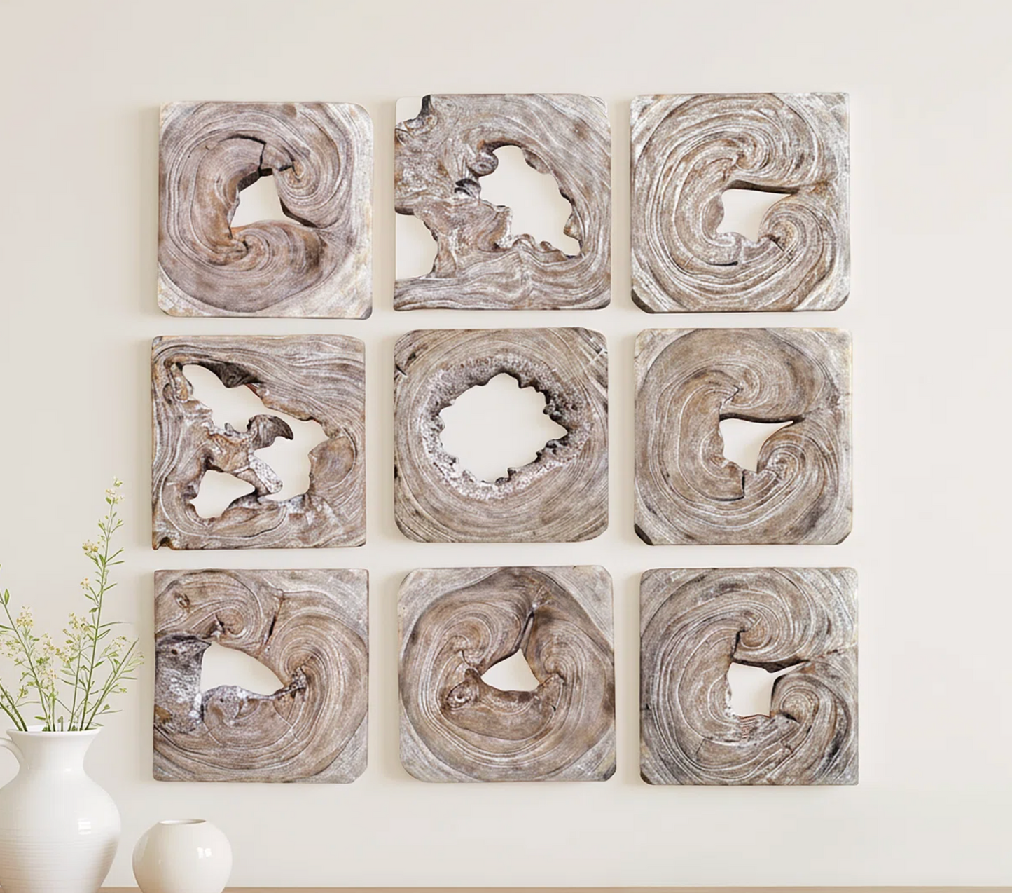 Solid Wood Wall Sculptures - Set of 9