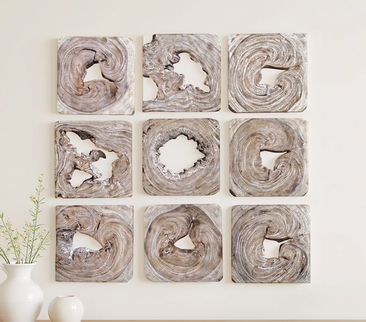 Solid Wood Wall Sculptures - Set of 9