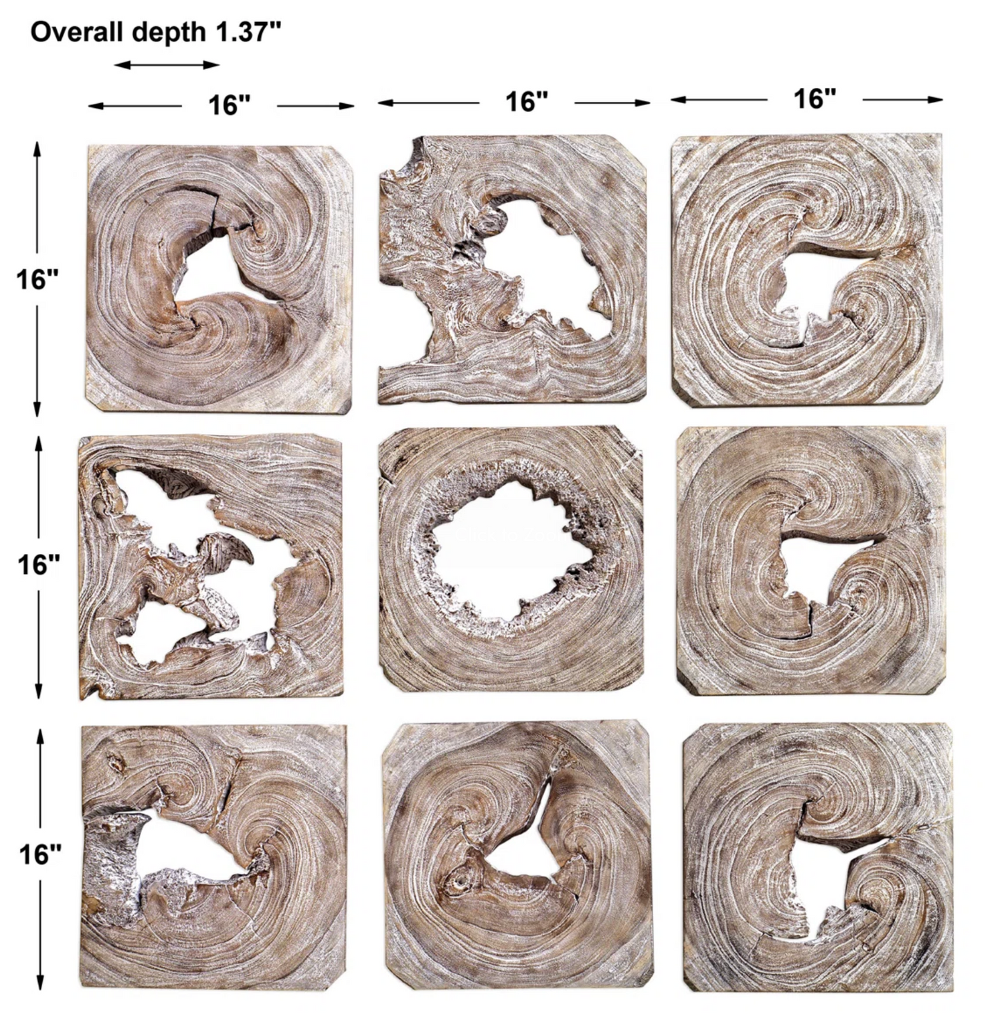 Solid Wood Wall Sculptures - Set of 9