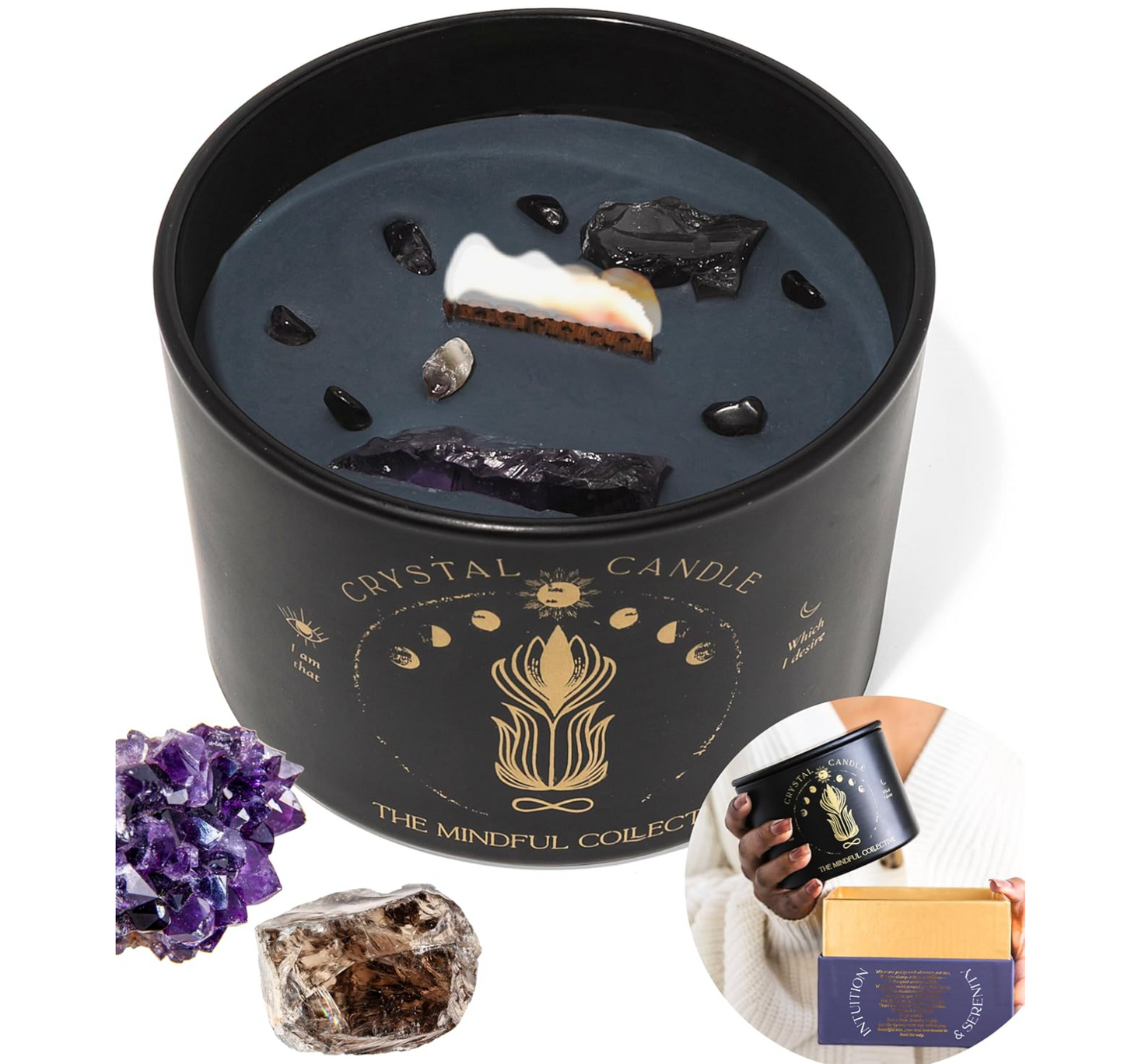 Black Crystal Candle - 12"