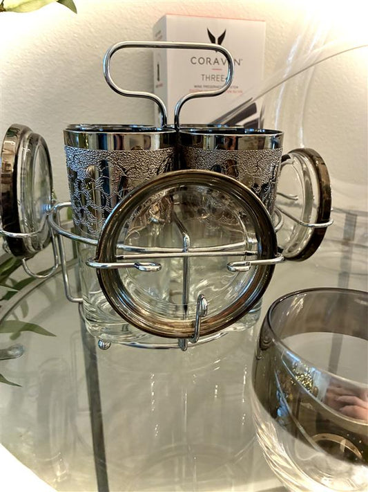 MCM Dorthy Thorpe Highball Glasses, Caddy, and Coasters Set