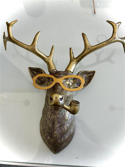 Golden Deer with Glasses Wall Mounted Hanger
