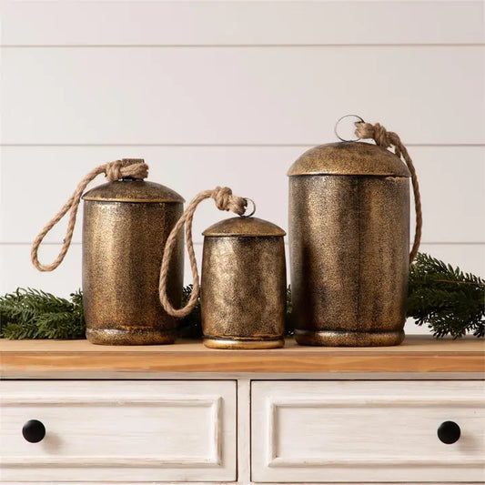 Large Gold Bells with Ropes (Set of 3) (In-Store Pickup Only)