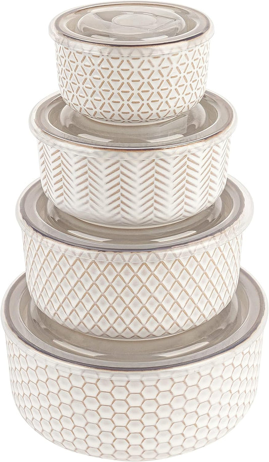 Ceramic Nesting Bowls, with Lids, Serving, Set of 4