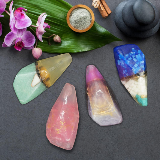 Soap Rocks Set of 2- Gemstone Soaps with Real Crystals Inside