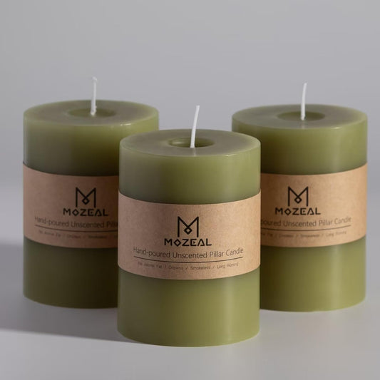 3" X 4" Hand-Poured Unscented Olive Green Candles -  Set of 3