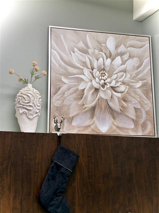 Taupe & White Wall Canvas Flower