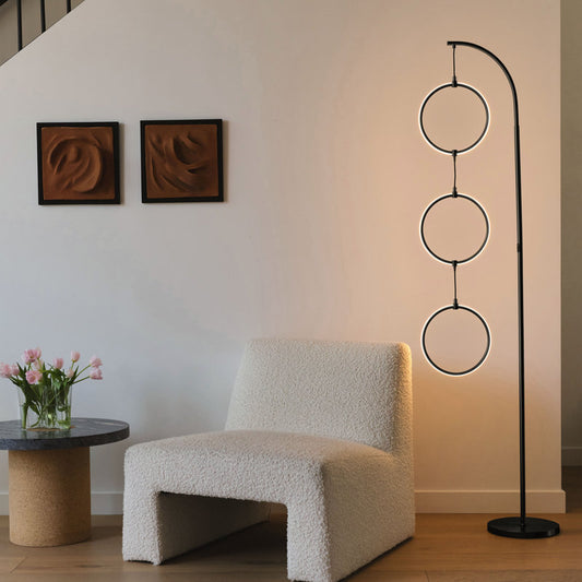 Modern Floor Lamp with Novelty Hanging LED Halos and Built-In 3-Way Dimmer
