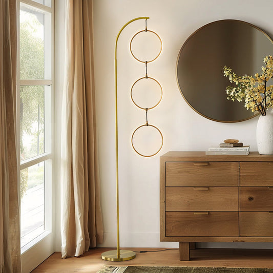 Modern Floor Lamp with Novelty Hanging LED Halos and Built-In 3-Way Dimmer