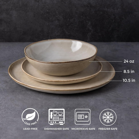 Ceramic Dinnerware Sets,Handmade Reactive Glaze Plates and Bowls Sets,Highly Chip and Crack Resistant | Dishwasher & Microwave Safe Dishes Set,Service for 4 (12Pc)