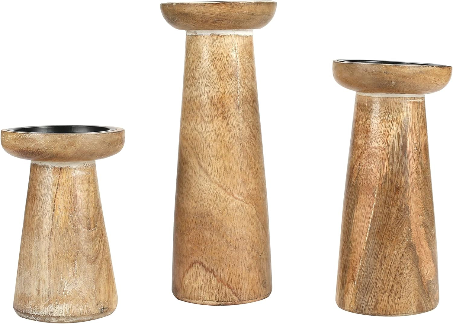 Hand Crafted Wooden Pillar Candle Holder Set of 3