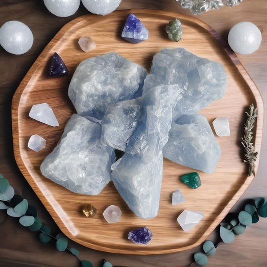 Blue Calcite Crystals and Healing Stones 