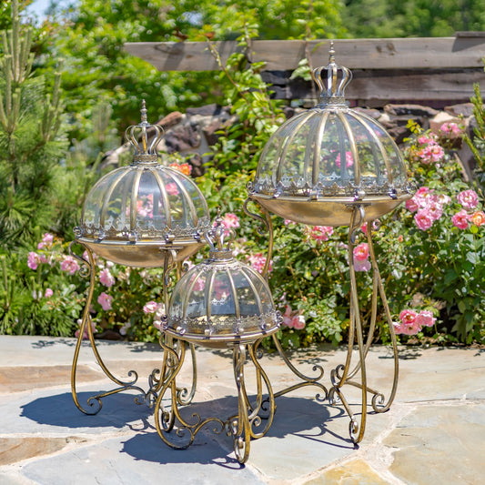 Set of 3 - Glass Dome Terrariums with Metal Base
