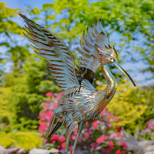 Set of 2 - Great Blue Heron Metal Garden Figurines
