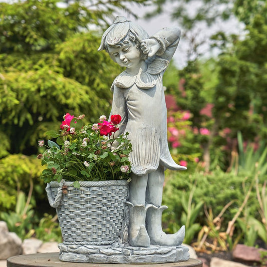 30" Tall Magnesium Fairy Garden Statue with Basket