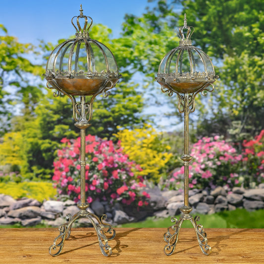 Set of 2 - Glass Dome Terrariums with Metal Base