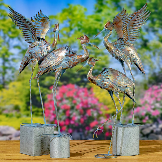 Set of 2 - Great Blue Heron Metal Garden Figurines
