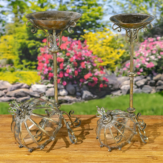 Set of 2 - Glass Dome Terrariums with Metal Base