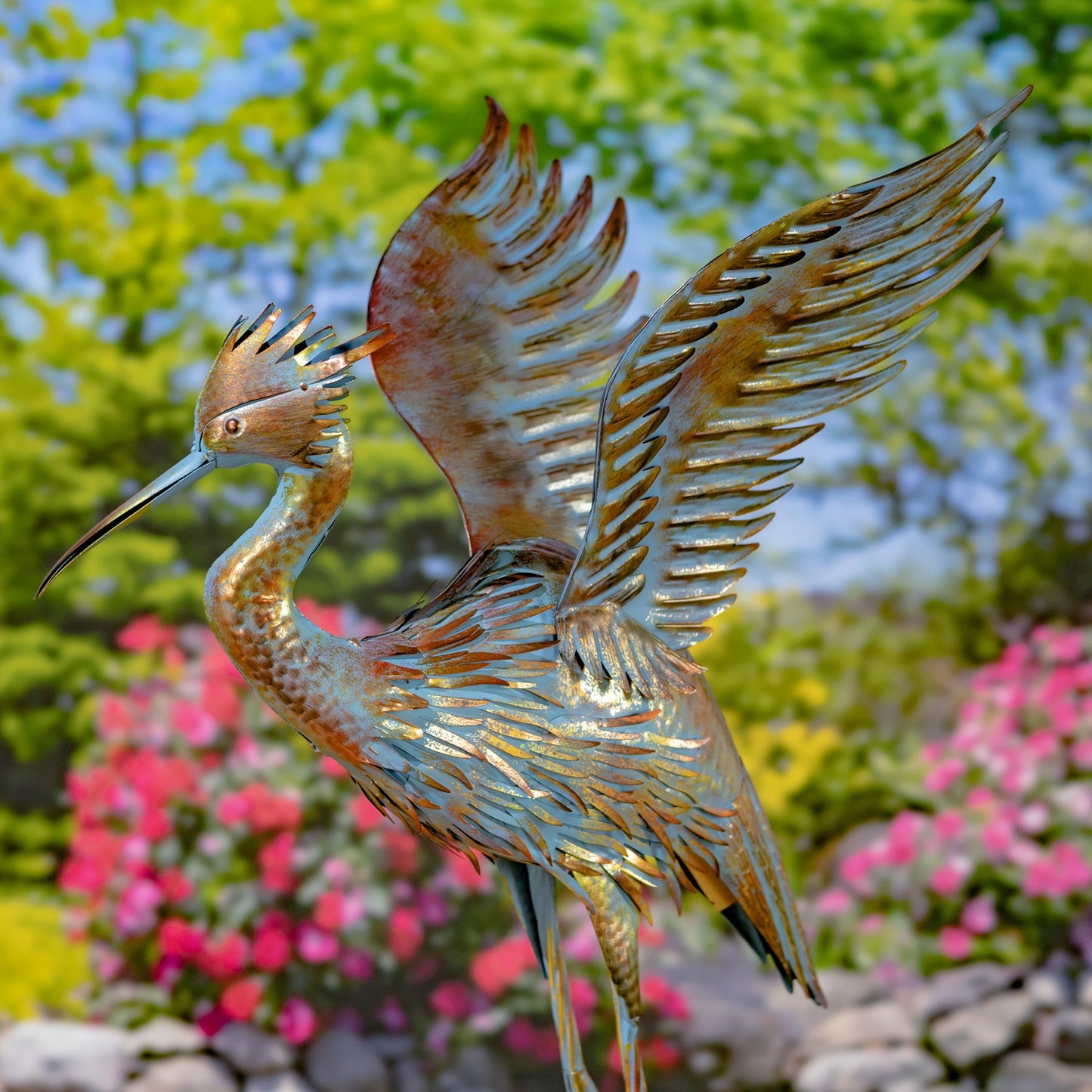 Set of 2 - Great Blue Heron Metal Garden Figurines