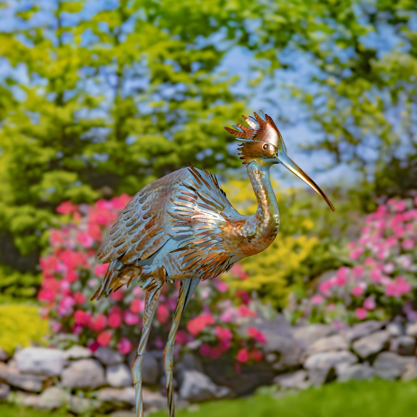 Set of 2 - Great Blue Heron Metal Garden Figurines