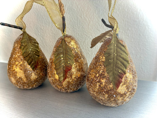 Golden Beaded Pears (set of 3)