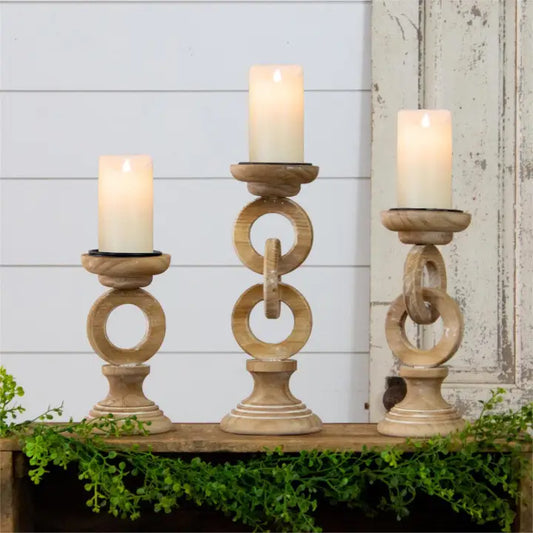 Chain Link Wood Candle Holders (Set of 3) (In-Store Pickup Only)